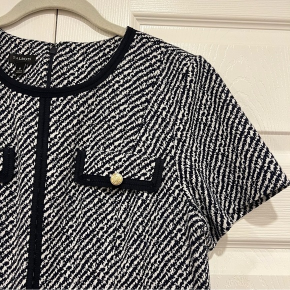 Talbots Textured Stripe Ponte Sheath Dress Short Sleeve Navy Womens Size 8 - Picture 4 of 7